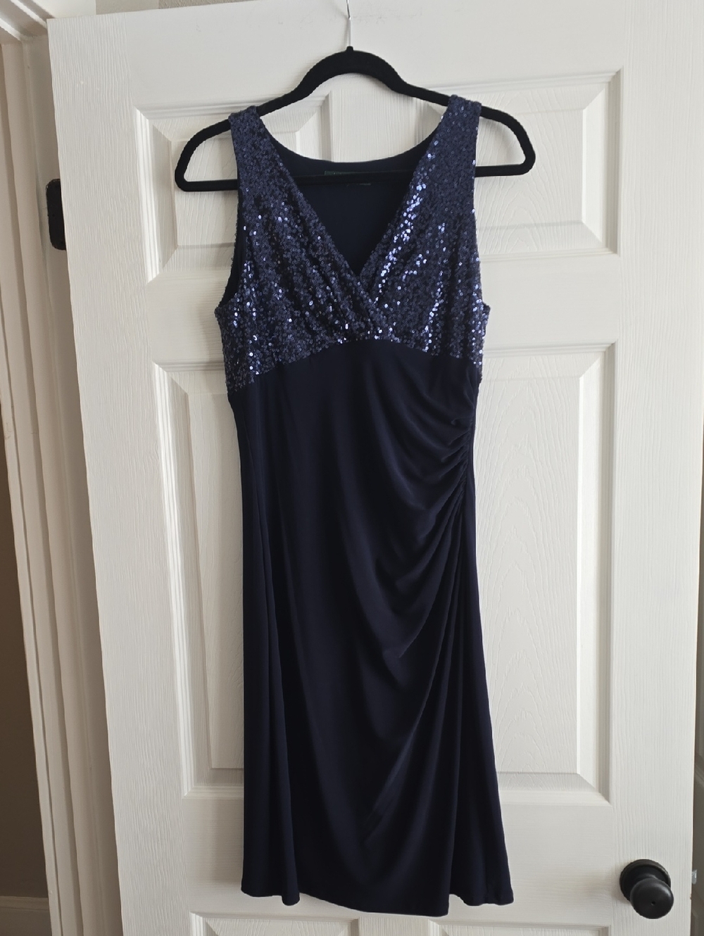 Ralph Lauren Navy Sequin V-Neck Midi Dress